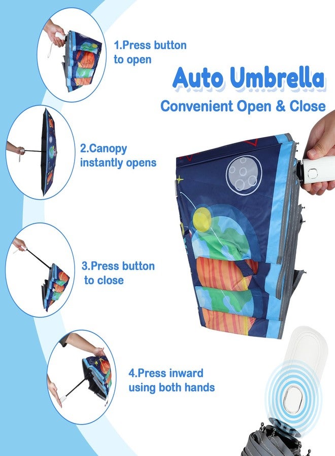 alldomess Autoamtic Kids Umbrella UV Resistant, Folding Compact Umbrella 360° Reflective Strip for Travel Outdoor, Lightweight Cute Kids Parasol Anti-rebound Safe for Toddler,Blue Astronaut - Image 5